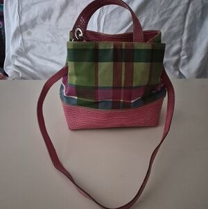 Vintage Y2K Tommy Hilfiger Madras Pink and Green Plaid Shoulder/HandBag